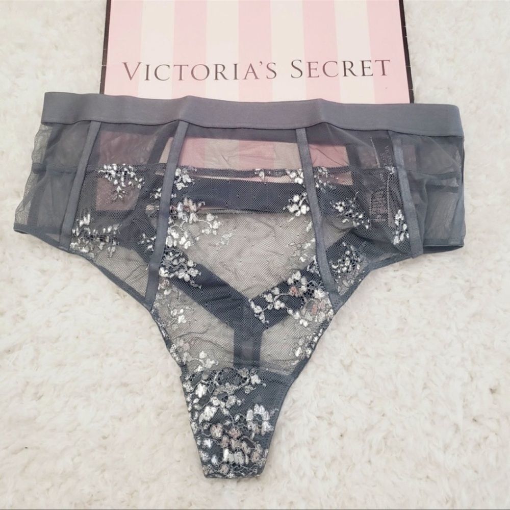 Victoria's Secret Metallic flowers Sheer mesh High Waist Thong Medium Large - Picture 4 of 7